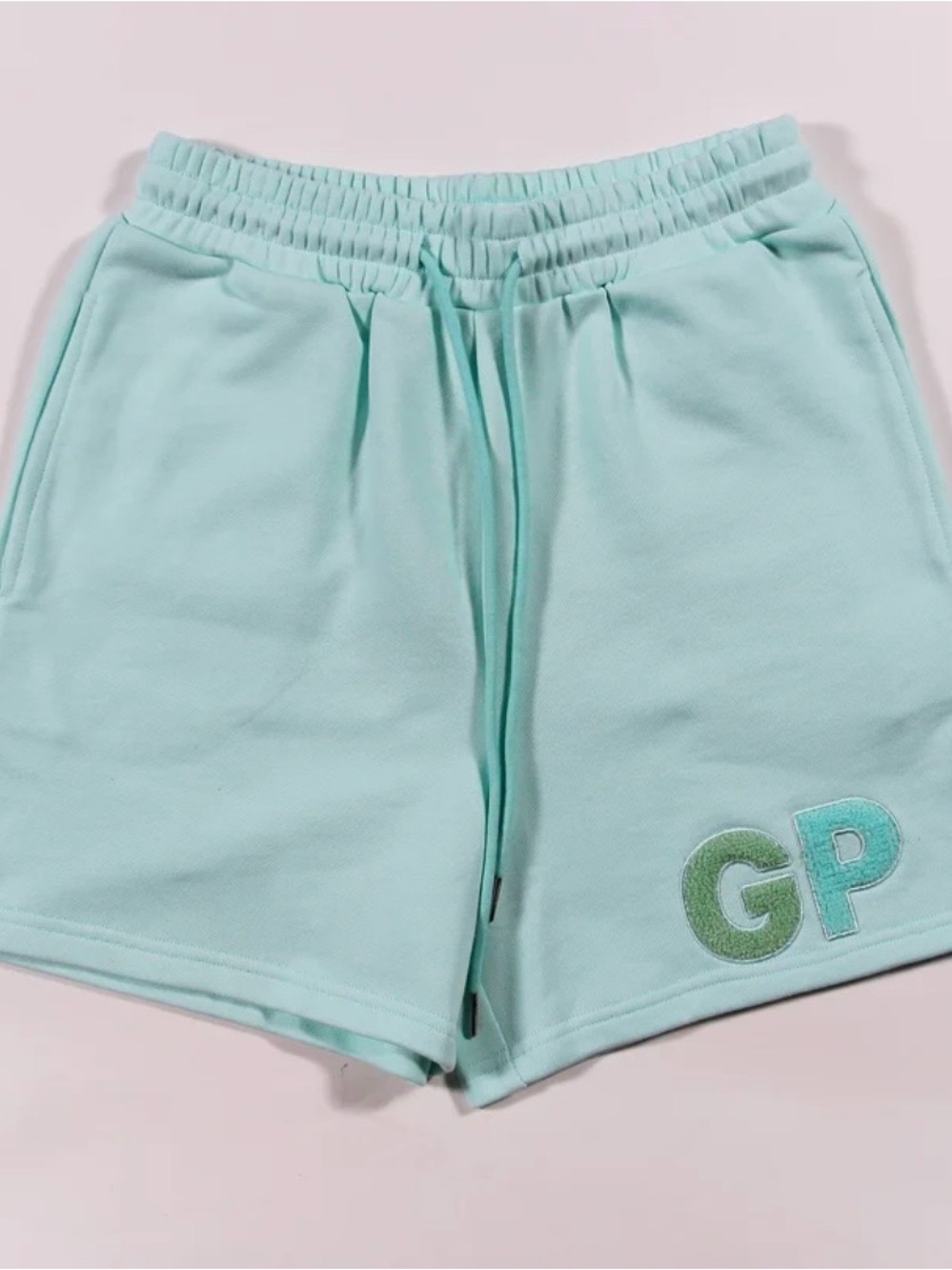 GRACE & PEACE MINT SHORTS Sweat Shorts Size L GP Logo Chenille Patch Streetwear